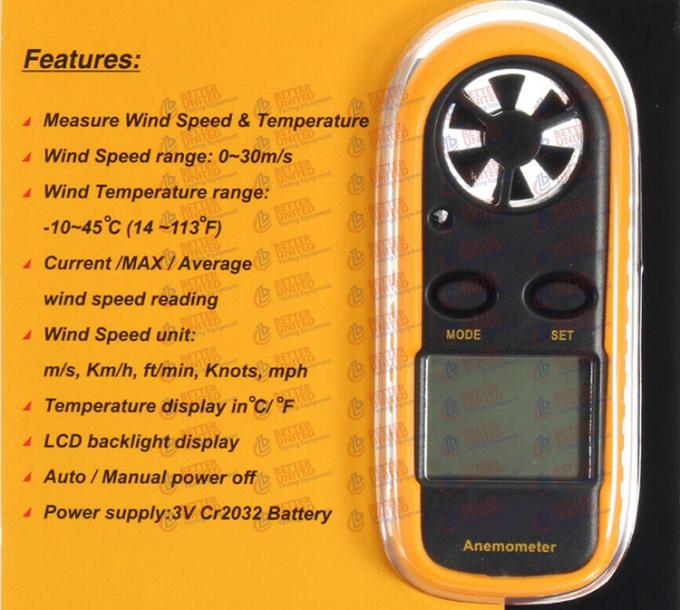 3mA Hand Held Anemometer Electronic Environmental Testing Apparatus